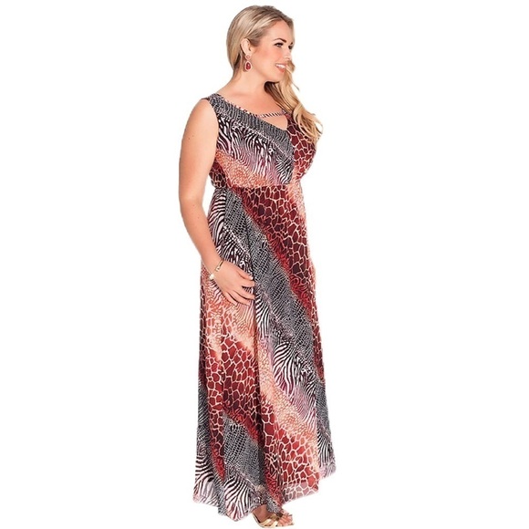 Igigi Nichol Maxi Dress Plus Size 14 Animal Print V-Neck Sleeveless Bra-Friendly - Picture 10 of 15